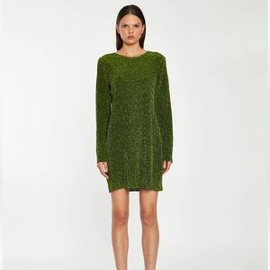 Green Glitter Plisse Glamorous Mini Dress